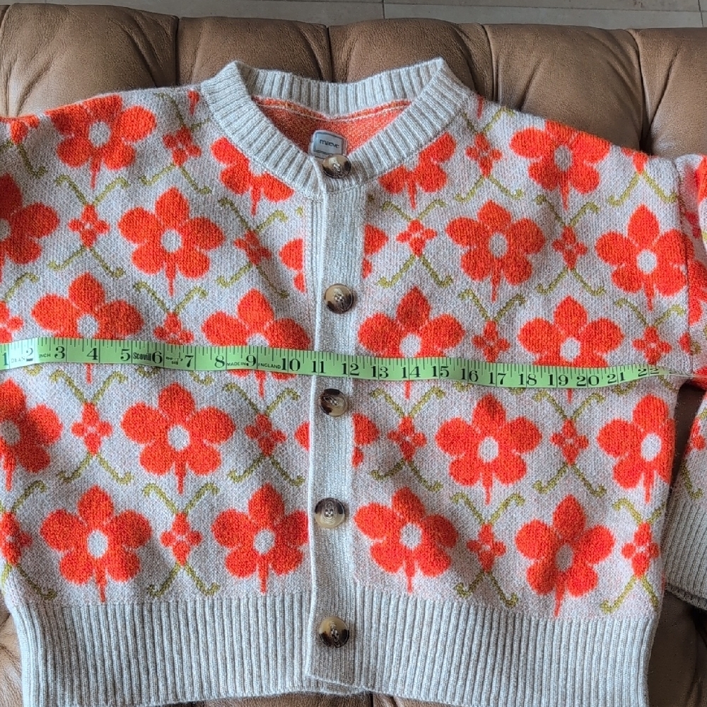 Anthropologie Orange Floral Cardigan - Picture 6 of 7